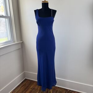 Vintage Zum Zum Blue Maxi Dress Rhinestone Strap Y2K Prom Bodycon Formal Gown